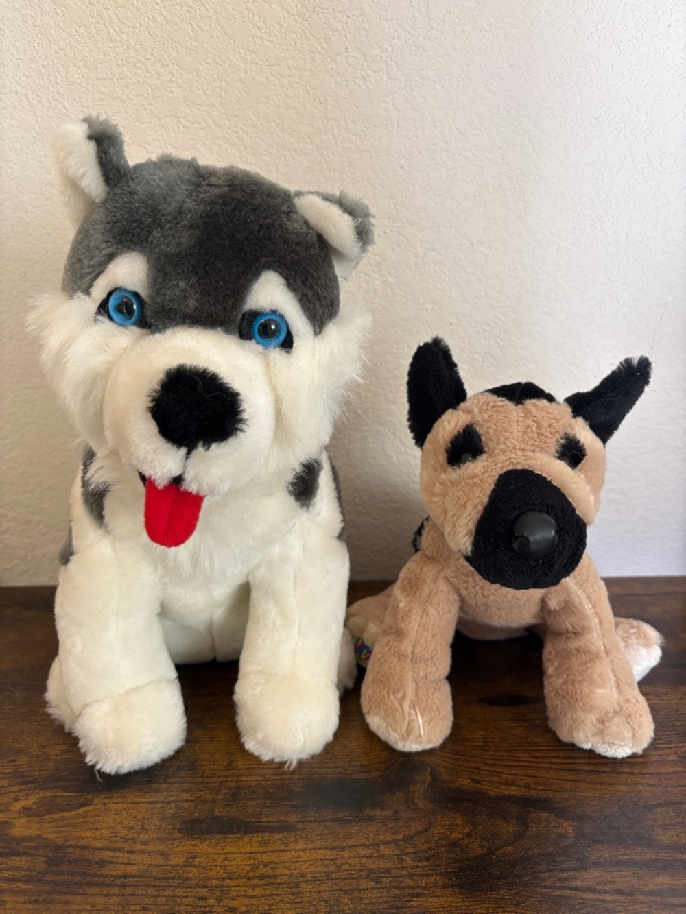 Husky & Shepherd Plush Duo - Gray, White, Tan & Black - 11” and 8”